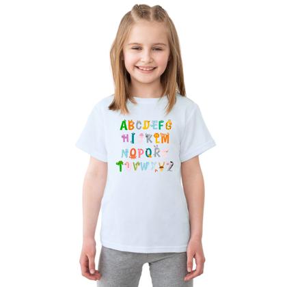 Imagem de Camiseta Alfabeto Divertido Animais Camisa Personalizada Blusa Infantil e Juvenil Algodão com Poliéster