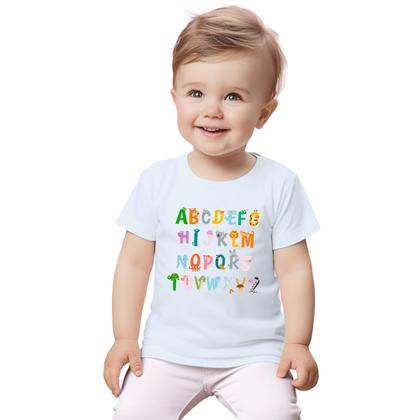 Imagem de Camiseta Alfabeto Divertido Animais Camisa Personalizada Blusa Infantil e Juvenil Algodão com Poliéster