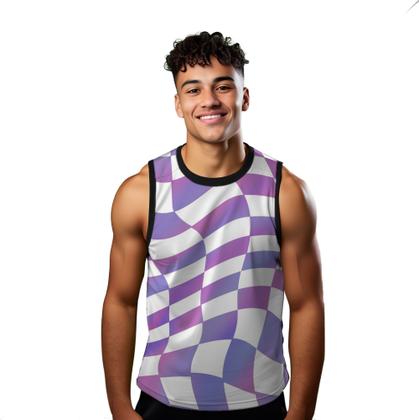 Imagem de Camiseta Algodão Regata Verão Estilo Moda Praia Xadrez Chroma 600