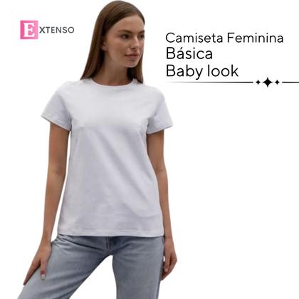 Imagem de Camiseta Básica Branca com manga Baby Look de Algodão Lisa