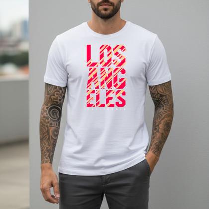 Imagem de Camiseta Basica Branca Masculina Los Angeles California Estampa Grande Algodão Premium Camisa Urbana Vibrante