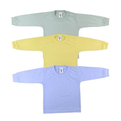 Imagem de Camiseta Bebê Manga Longa Lisa Kit 3 peças