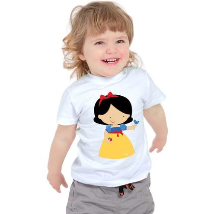 Imagem de Camiseta Branca De Neve Pássaro Azul Camisa Personalizada Blusa Infantil e Juvenil Algodão com Poliéster