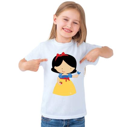 Imagem de Camiseta Branca De Neve Pássaro Azul Camisa Personalizada Blusa Infantil e Juvenil Algodão com Poliéster