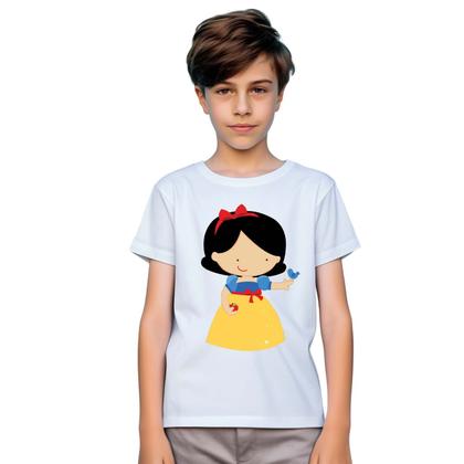 Imagem de Camiseta Branca De Neve Pássaro Azul Camisa Personalizada Blusa Infantil e Juvenil Algodão com Poliéster
