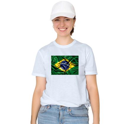 Imagem de Camiseta Brasil Bandeira Camisa Personalizada Blusa Adulto Algodão com Poliéster