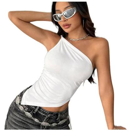 Imagem de Camiseta Casual Feminina Assimétrica Slim Fit De Cor Sólida Com Ombro Único, Moda 2025, Top De Gola