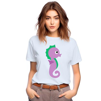 Imagem de Camiseta Cavalo Marinho Roxo Camisa Personalizada Blusa Infantil e Juvenil Algodão com Poliéster