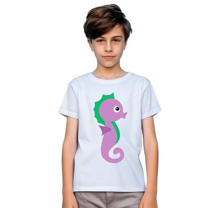 Imagem de Camiseta Cavalo Marinho Roxo Camisa Personalizada Blusa Infantil e Juvenil Algodão com Poliéster