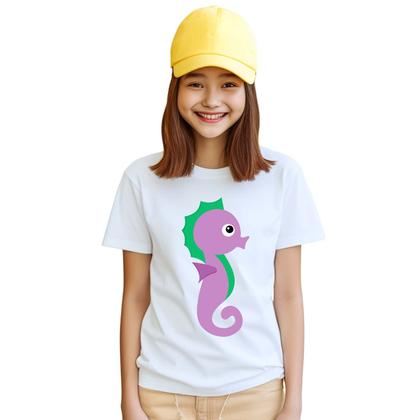 Imagem de Camiseta Cavalo Marinho Roxo Camisa Personalizada Blusa Infantil e Juvenil Algodão com Poliéster