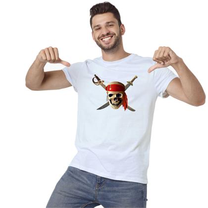 Imagem de Camiseta Caveira Pirata Camisa Personalizada Blusa Adulto Algodão com Poliéster