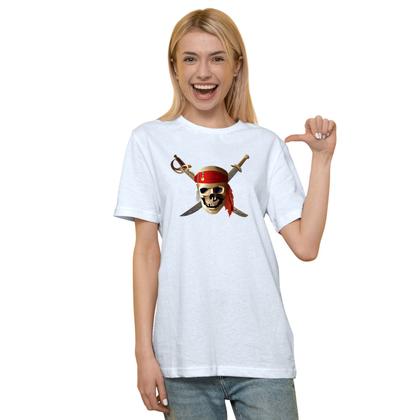 Imagem de Camiseta Caveira Pirata Camisa Personalizada Blusa Adulto Algodão com Poliéster