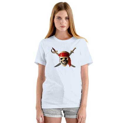 Imagem de Camiseta Caveira Pirata Camisa Personalizada Blusa Adulto Algodão com Poliéster