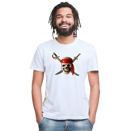 Imagem de Camiseta Caveira Pirata Camisa Personalizada Blusa Adulto Algodão com Poliéster