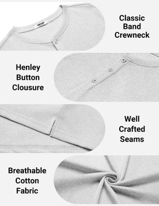 Imagem de Camiseta COOFANDY Cotton Henley para homens cinza claro