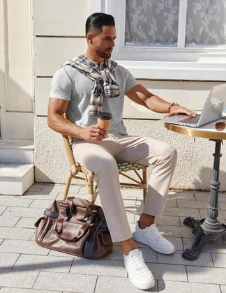 Imagem de Camiseta COOFANDY Cotton Henley para homens cinza claro