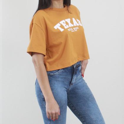 Imagem de Camiseta Cropped Algodão Oversized Caimento Soltinho Manga Curta - Texas