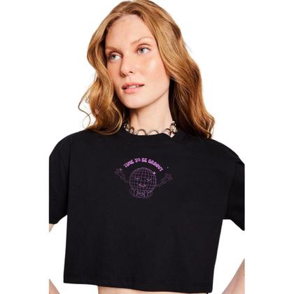 Imagem de Camiseta Cropped Fem Time To Be Groovy Reversa