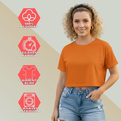 Imagem de Camiseta Cropped Feminina Lisa Algodão Fio 30.1 Básica Moda Verão Casual