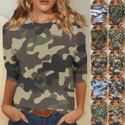 Imagem de Camiseta de Algodão com Estampa de Camuflagem - Manga 7/8 - Modelagem Regular - Primavera/Verão