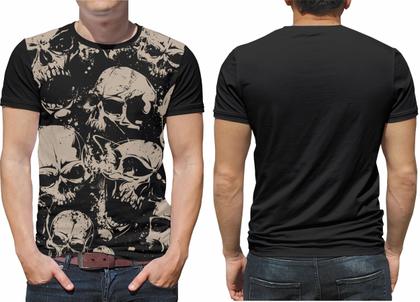 Imagem de Camiseta de caveira rock moto Masculina adulto Roupas cinza