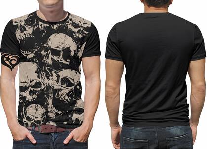 Imagem de Camiseta de caveira rock moto Masculina adulto Roupas cinza