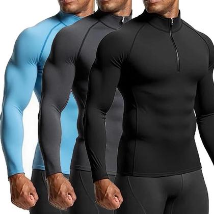 Imagem de Camiseta De Compressão Masculina Slim Fit De Manga Longa Para Fitness, Academia E Corrida - Roupa