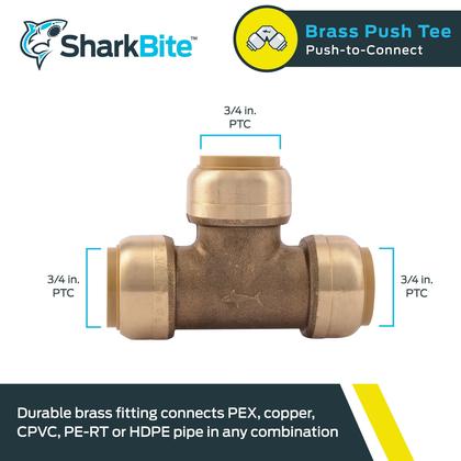 Imagem de Camiseta de latão SharkBite de 3/4 polegadas com encaixe Push-to-Connect