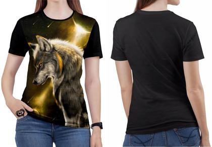 Imagem de Camiseta de Lobo Feminina Animal Galaxia Espaço blusa