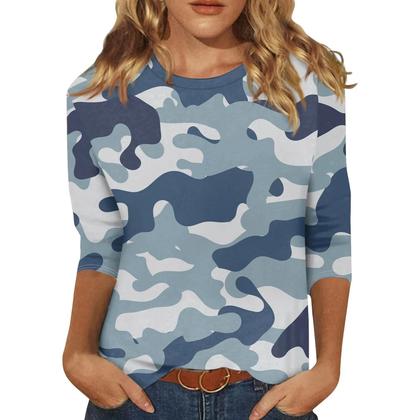 Imagem de Camiseta de Manga Sete com Estampa de Camuflagem - Modelagem Regular - Primavera/Verão
