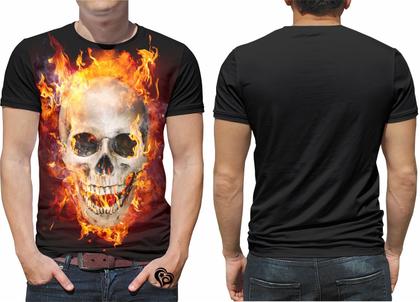 Imagem de Camiseta de Rock PLUS SIZE Caveira Moto Masculina Fogo