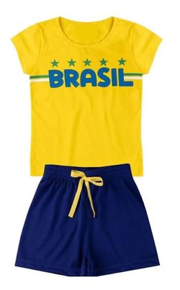 Imagem de Camiseta E Shorts Brasil Infantil E Juvenil Menina Kids Teen