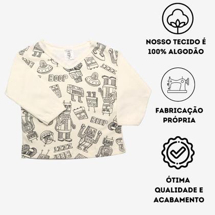 Imagem de Camiseta Estampada Manga Longa Gola V Roupa Bebe Algodao