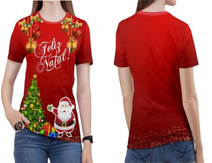 Imagem de Camiseta Feliz Natal Feminina Blusa Papai Noel Fantasia E2