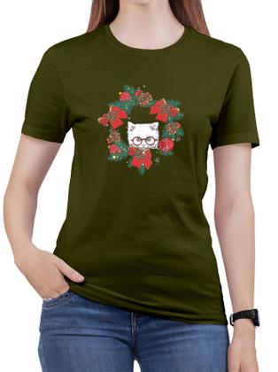 Imagem de Camiseta Feliz Natal Gato 100% Algodão Tshirt Feminina Noel Camiseta Cristã 100% Algodão T-shirt Feminina Gospel Exodo