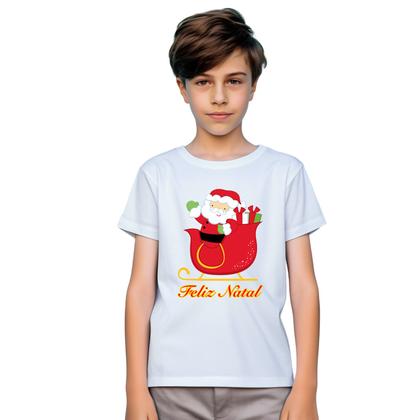 Imagem de Camiseta Feliz Natal Trenó Papai Noel Natalina Camisa Personalizada Blusa Infantil e Juvenil Algodão com Poliéster