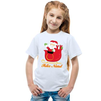 Imagem de Camiseta Feliz Natal Trenó Papai Noel Natalina Camisa Personalizada Blusa Infantil e Juvenil Algodão com Poliéster