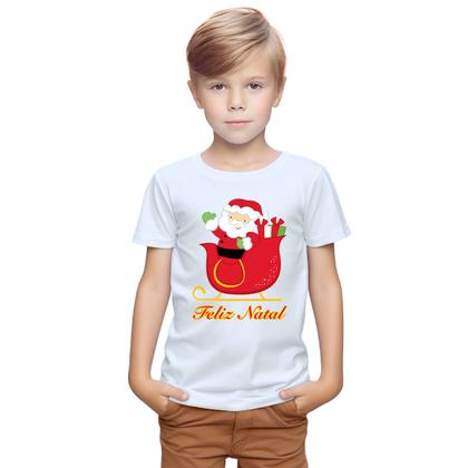 Imagem de Camiseta Feliz Natal Trenó Papai Noel Natalina Camisa Personalizada Blusa Infantil e Juvenil Algodão com Poliéster