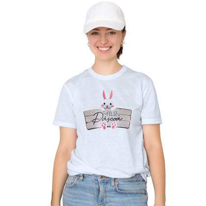 Imagem de Camiseta Feliz Páscoa Placa Camisa Personalizada Blusa Adulto Algodão com Poliéster