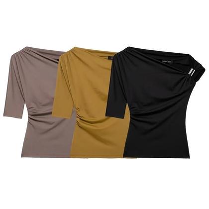 Imagem de Camiseta Feminina Assimétrica Amarela, Preta E Caqui, Sexy E Justa, Moda Y2K Para Primavera E Verão