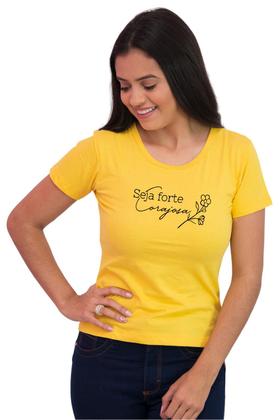 Imagem de Camiseta Feminina Básica Evangélica Seja Forte Corajosa Flor