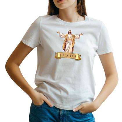 Imagem de Camiseta feminina estilo Jesus de braços abertos manga curta