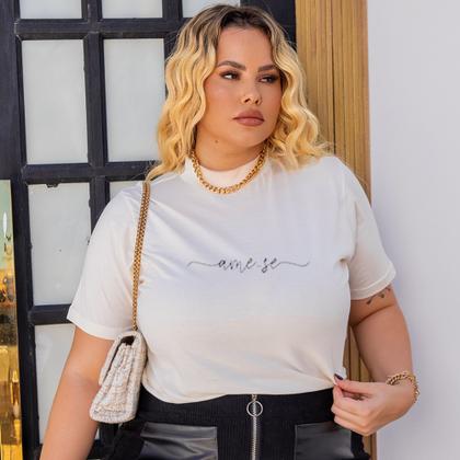 Imagem de Camiseta Feminina Plus Size Manga Curta Casual 100% Algodão Premiun Com Estampa Delicada Moda Jovial