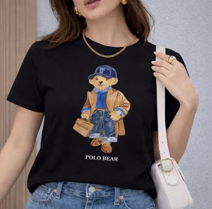 Imagem de Camiseta Feminina Polo Urso Estampa Premium Algodão Casual Confortável Tendência
