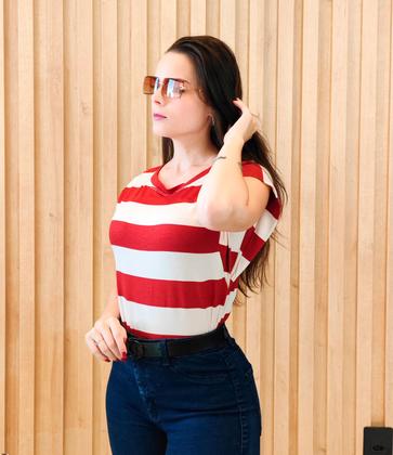 Imagem de Camiseta Feminina T-shirt MuscleTee Blusa Listrada Casual