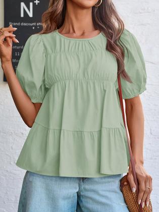 Imagem de Camiseta feminina Tankaneo de manga folhada Peplum Babydoll de algodão