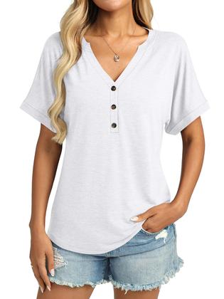 Imagem de Camiseta feminina TICTICMISS de manga curta com decote em V branca