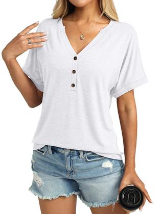 Imagem de Camiseta feminina TICTICMISS de manga curta com decote em V branca