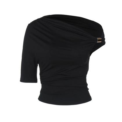 Imagem de Camiseta Feminina Y2K Dulzura Com Gola Assimétrica E Mangas Curtas, Casual E Elegante Para O Verão