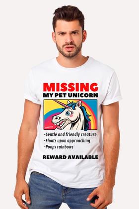 Camiseta Geek Missing My Pet Unicorn - Reward Available - nerd chic Imagem de Camiseta Geek Missing My Pet Unicorn - Reward Available